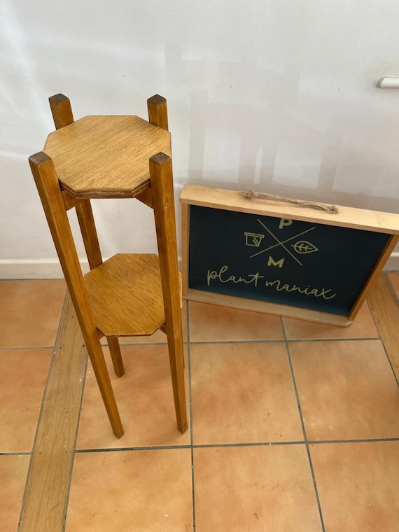 Handmade Wooden Plant Stand, Double Tier Octagonal Shelf