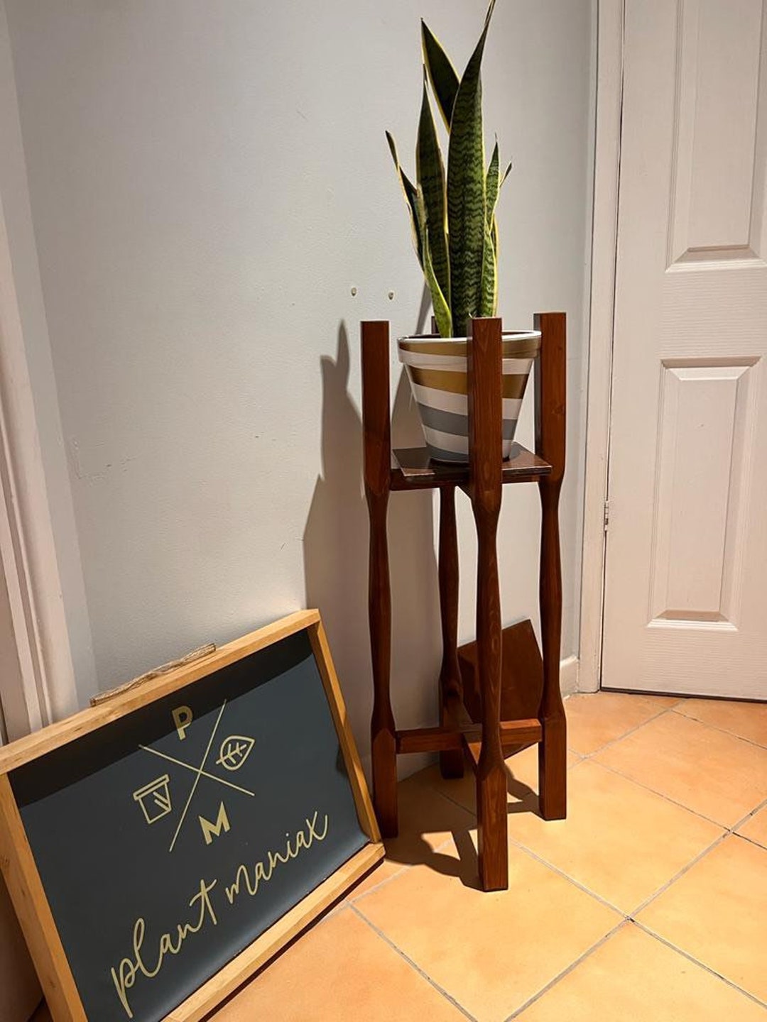 Handmade Rustic Wood Plant Stand – Two Tier Display, Tall Accent Table ...