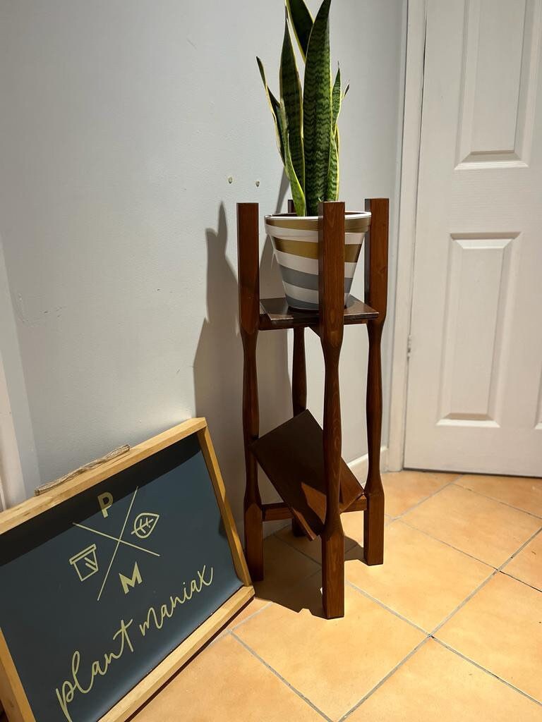 Handmade Rustic Wood Plant Stand – Two Tier Display, Tall Accent Table ...