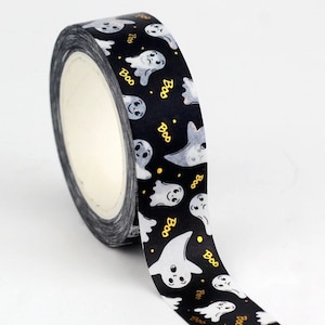 Ghosts & Boos in Gold Foil Washi Tape | Halloween Themed Washi | Spookish Ghouls Washi | Snail Mail Washi Exchange | Bujo Planner Supply