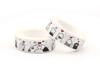Patas de gato y corazones Washi Tape / Valentine Cats Washi / Snail Mail Bullet Journal Planner Suministro