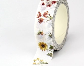 Girasol Invernadero Florales Washi Tape / Cinta de enmascarar de flores vintage / Intercambio de regalos de correo postal / Bullet Journal Planner Supply