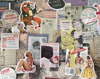 25pcs Retro Vintage Themed Paper & Sticker Ephemera Mystery Grab Bag - Junk Journaling, Scrapbooking, Penpal, Postcrossing Supplies
