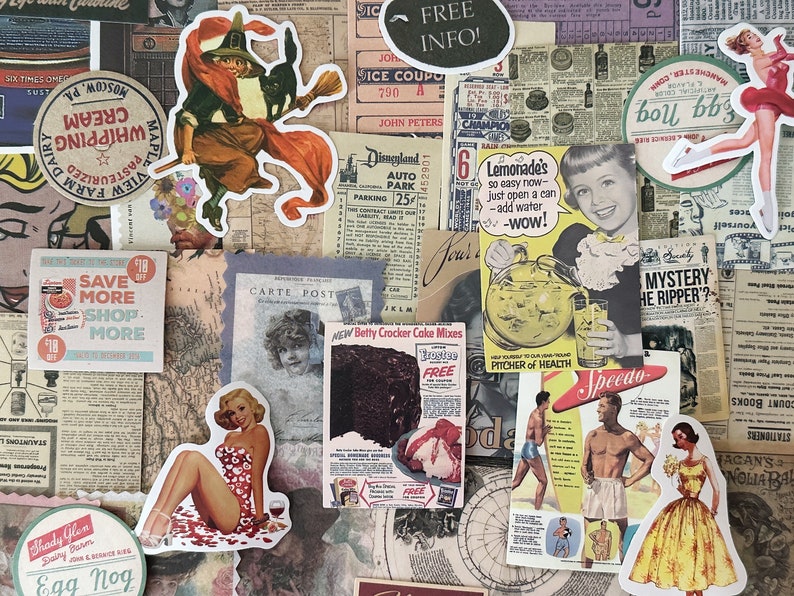 30pcs Mystery Retro Vintage Sticker Grab Bag Retro/Vintage Themed Stickers, Scrapbooking, Journaling, Penpal, Postcrossing Supplies image 1