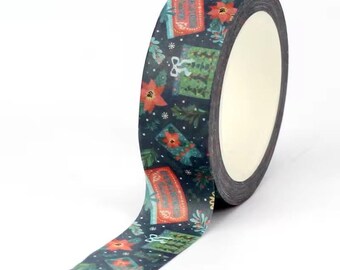 Cinta de flores de Pascua y regalos navideños / Cinta de enmascarar con temática invernal / Intercambio de regalos por correo postal / Suministros para planificadores de bullet journal