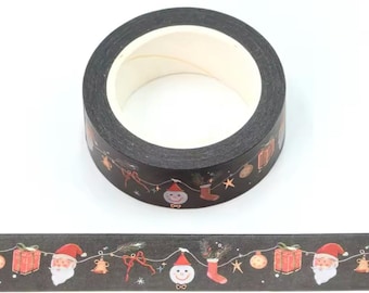 Cinta washi con luces de Papá Noel en papel dorado / Cinta adhesiva con temática invernal / Intercambio de regalos por correo postal / Suministros para planificadores de Bullet Journal
