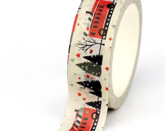 Cinta washi de árboles y trenes de Navidad / Cinta de enmascarar con temática navideña / Intercambio de regalos por correo postal / Suministros para Bullet Journal / Rellenos de calcetines navideños