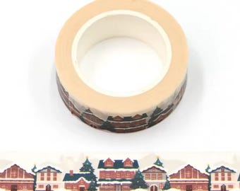 Cinta washi con temática de invierno / Cinta adhesiva decorativa con temática de barrio nevado / Intercambio de regalos por correo postal / Suministros para planificadores de Bullet Journal
