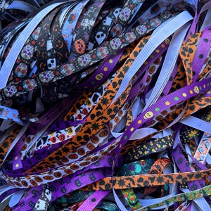 GRAB BAG - Lot of 20 yards 3/8&quot; Halloween Themed Grosgrain Ribbon by the yard - NEW