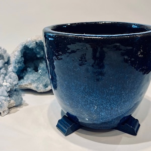 BUY 3 SETS get 25% OFF Small Cobalt Blue Glazed Potfeet Outdoor / Indoor (Set of 3 feet) Pot Feet Clay Planter Riser Legs Clayport Pottery