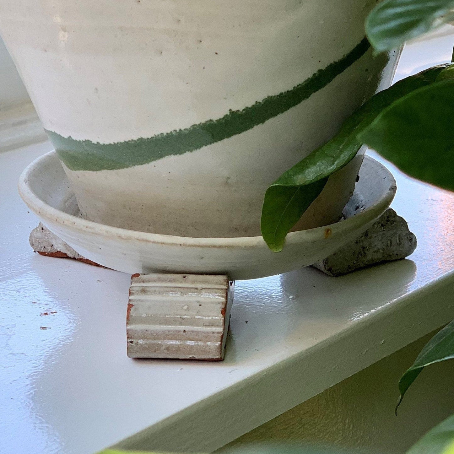 White Glazed Ribbed Pot Feet Outdoor / Indoor Set of 3 Clay Etsy