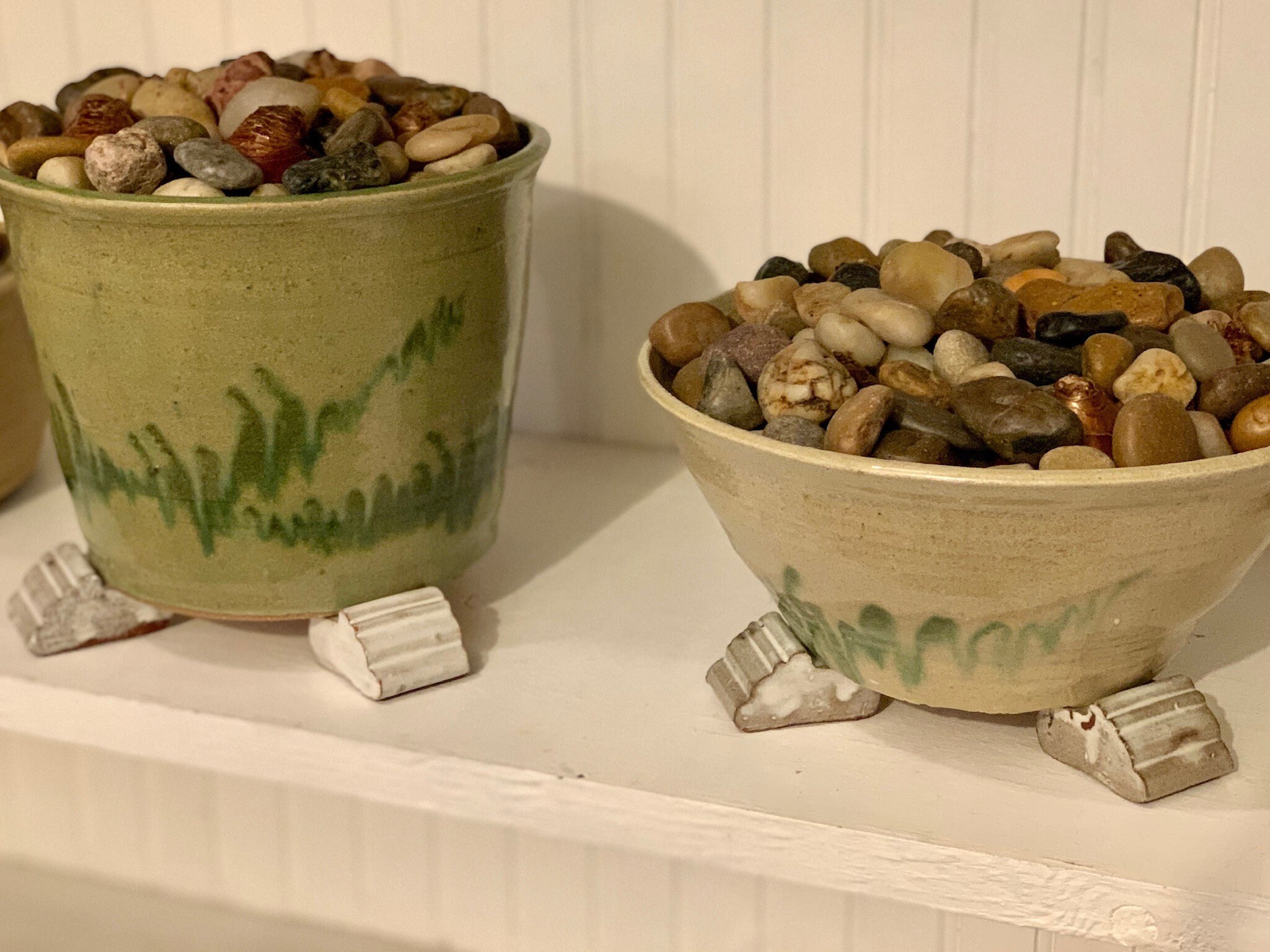 White Glazed Ribbed Pot Feet Outdoor / Indoor Set of 3 Clay Etsy