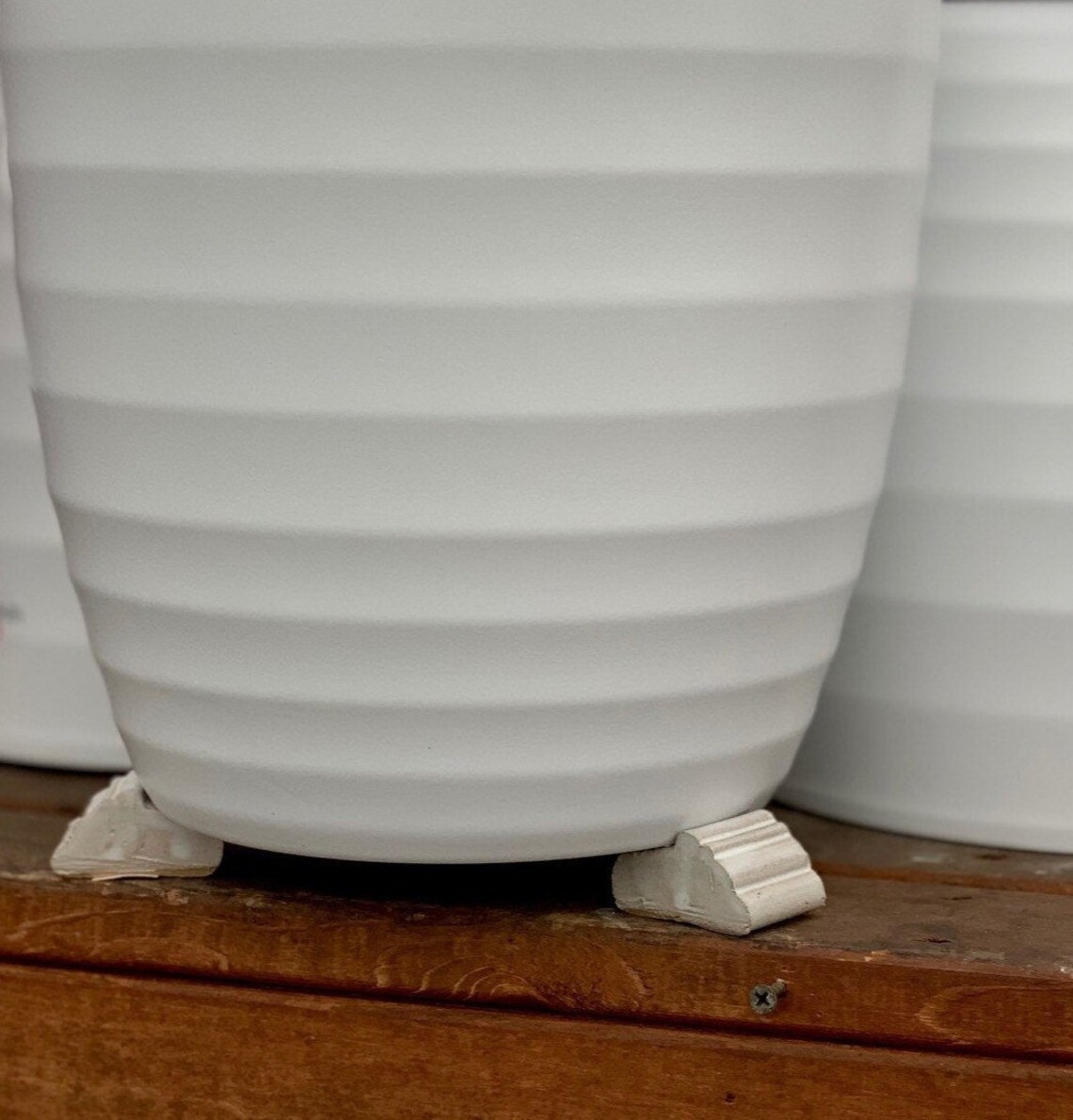 White Glazed Ribbed Pot Feet Outdoor / Indoor Set of 3 Clay Etsy