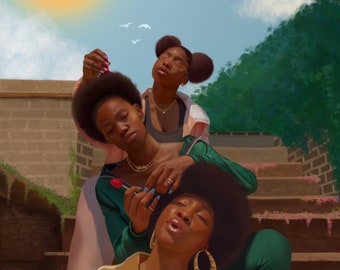 There’s Power In The Puff - 90's Black Girl Hair Braiding Black Woman Wall Art Print