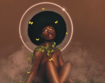 Halo - Butterly Black Woman Wall Art Print
