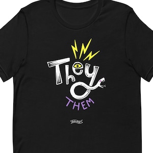 May include: Black t-shirt with a white graphic of a snake with an eye and lightning bolts above the word "They" and the word "Them" below the snake.