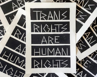 Linocut print | Trans Rights are Human Rights | original handmade block print art
