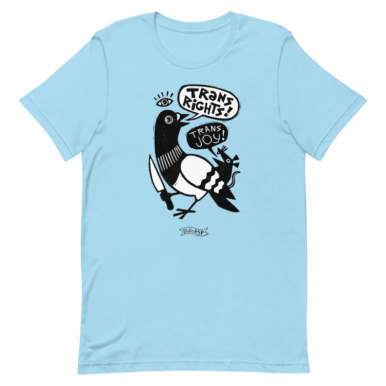 Trans Rights Trans Joy Pigeon Rat T-Shirt // original linocut illustration by Studio RSP