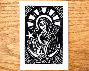 Linocut print | Mother Mary | original handmade block print art