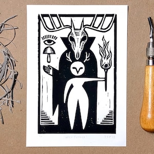 Linocut print | Witch Father Moon Daughter | original handmade block print art