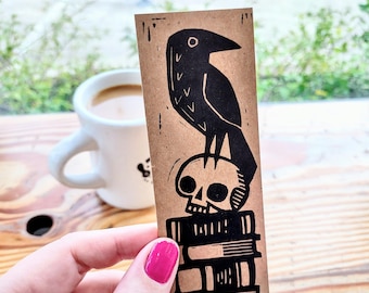 Bookmark // Raven on Skull on Stack of Books // original art by Studio RSP