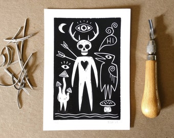 Linocut print | Spirit Quest | original handmade block print art