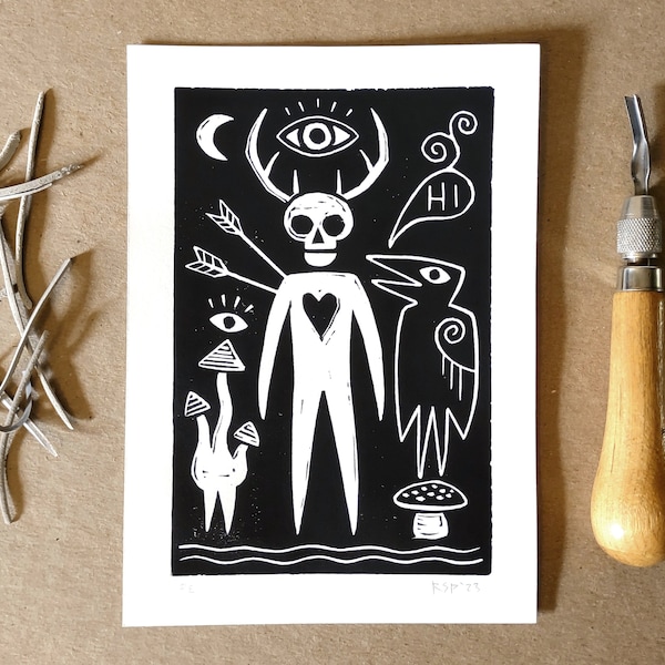 Linocut print | Spirit Quest | original handmade block print art
