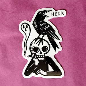 Quoth the Raven: Heck 3 vinyl sticker crow skull ghost image 1