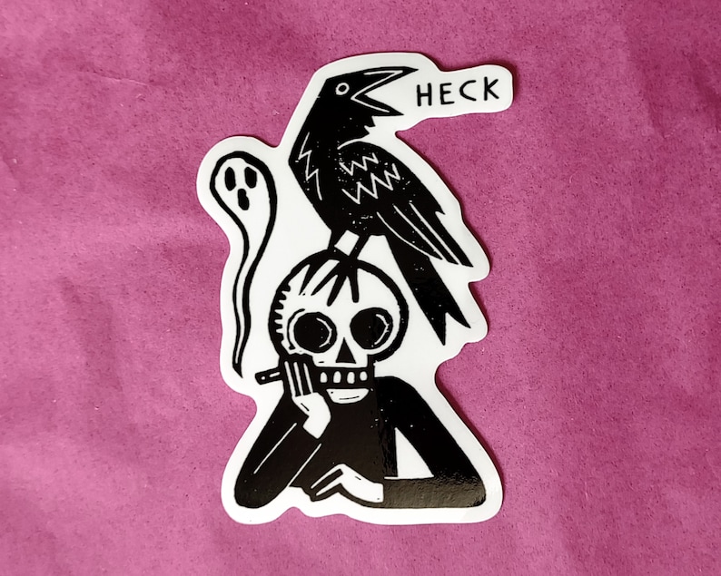 Quoth the Raven: Heck 3 vinyl sticker crow skull ghost image 1