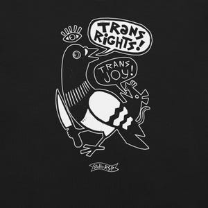 Trans Rights Trans Joy Pigeon Rat T-Shirt // original linocut illustration by Studio RSP