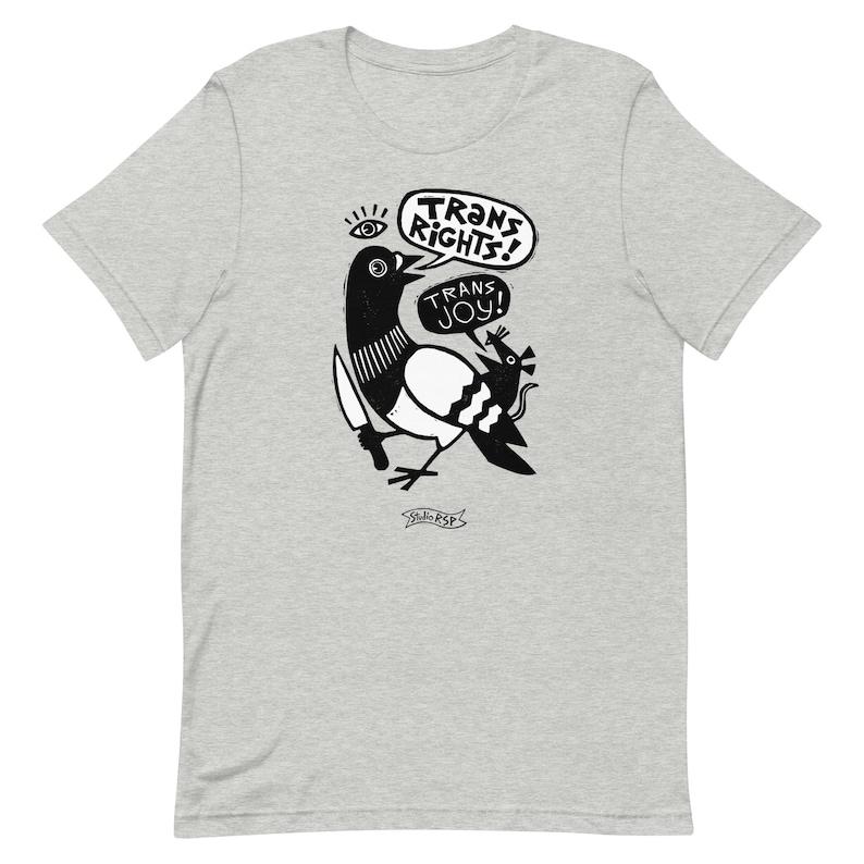 Trans Rights Trans Joy Pigeon Rat T-Shirt // original linocut illustration by Studio RSP