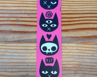 Pink Cats Bookmark from linocut art