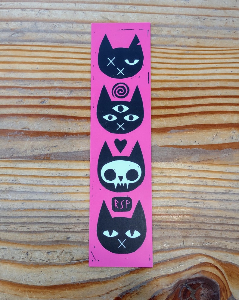Bookmark // Weird Cats on Hot Pink // original art by Studio RSP image 2