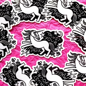 Trust Your Magic Unicorn // 3 vinyl sticker // original linocut illustration image 2