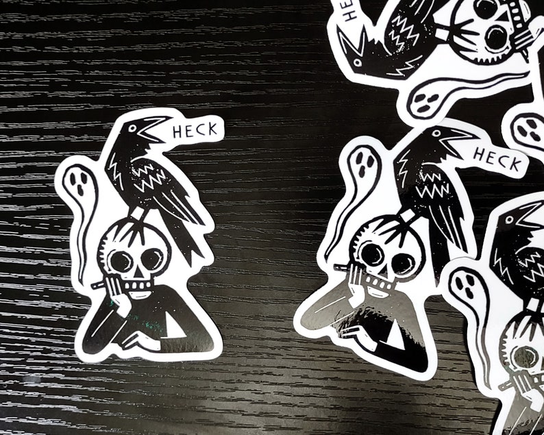 Quoth the Raven: Heck 3 vinyl sticker crow skull ghost image 2