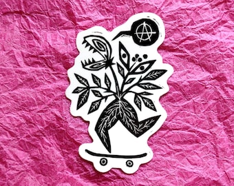 Anarchist Skater Punk Plant Monster // 3" vinyl sticker