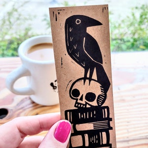 Bookmark // Raven on Skull on Stack of Books // original art by Studio RSP