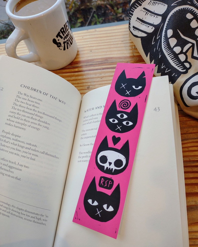 Bookmark // Weird Cats on Hot Pink // original art by Studio RSP image 1