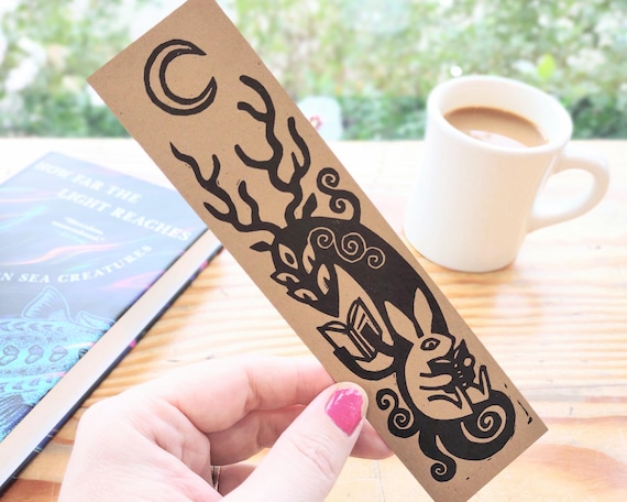 Bookmark // Forest Spirit and Rabbit Read Together // original art by RSP