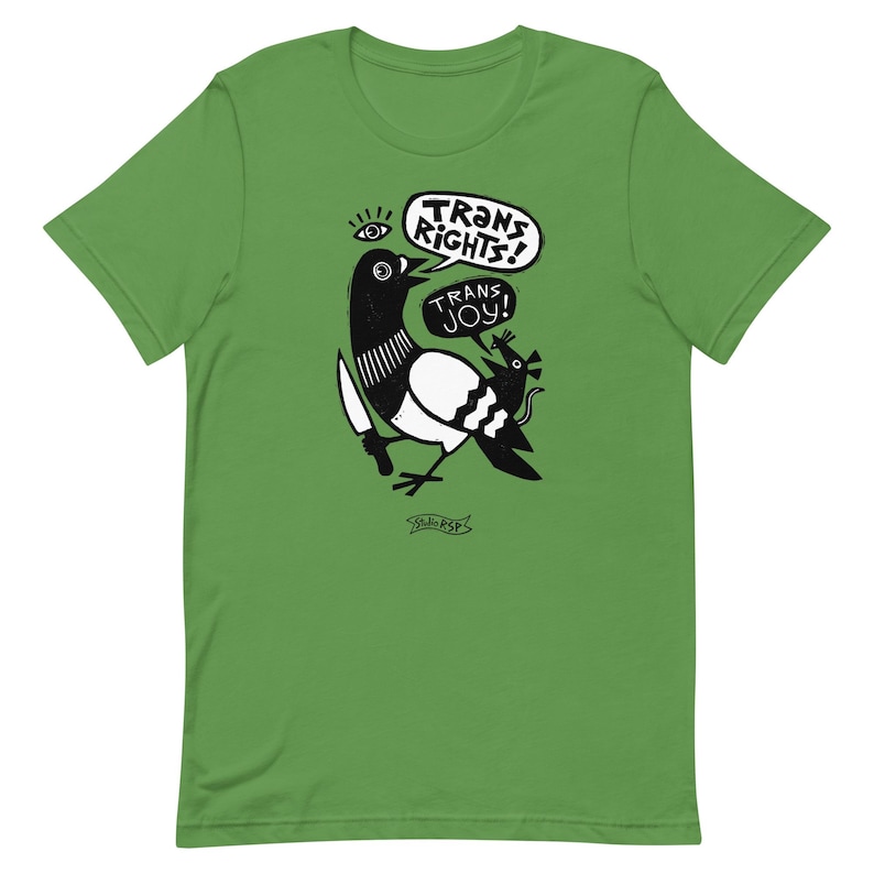 Trans Rights Trans Joy Pigeon Rat T-Shirt // original linocut illustration by Studio RSP