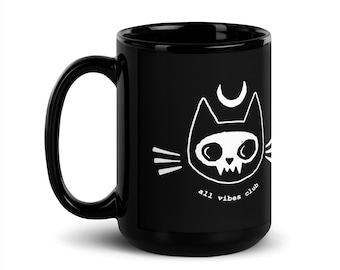 All Vibes Club | Lunar Cat Spirit | black glossy coffee mug