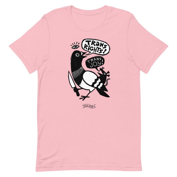 Trans Rights Trans Joy Pigeon Rat T-Shirt // original linocut illustration by Studio RSP