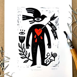 Linoleografia / Il sognatore // stampa su blocco di arte popolare surrealista