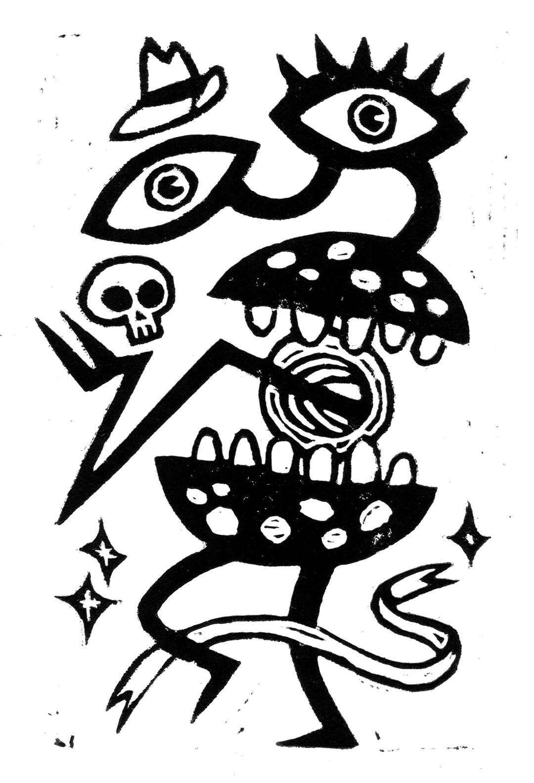 Monster Linocut Linocut Print Weird Monster Original Handmade Block Print - Etsy