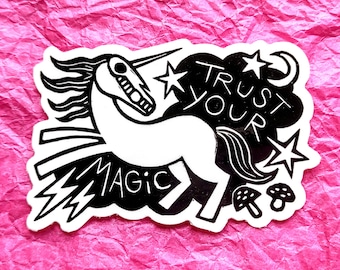 Trust Your Magic Unicorn // 3" vinyl sticker // original linocut illustration