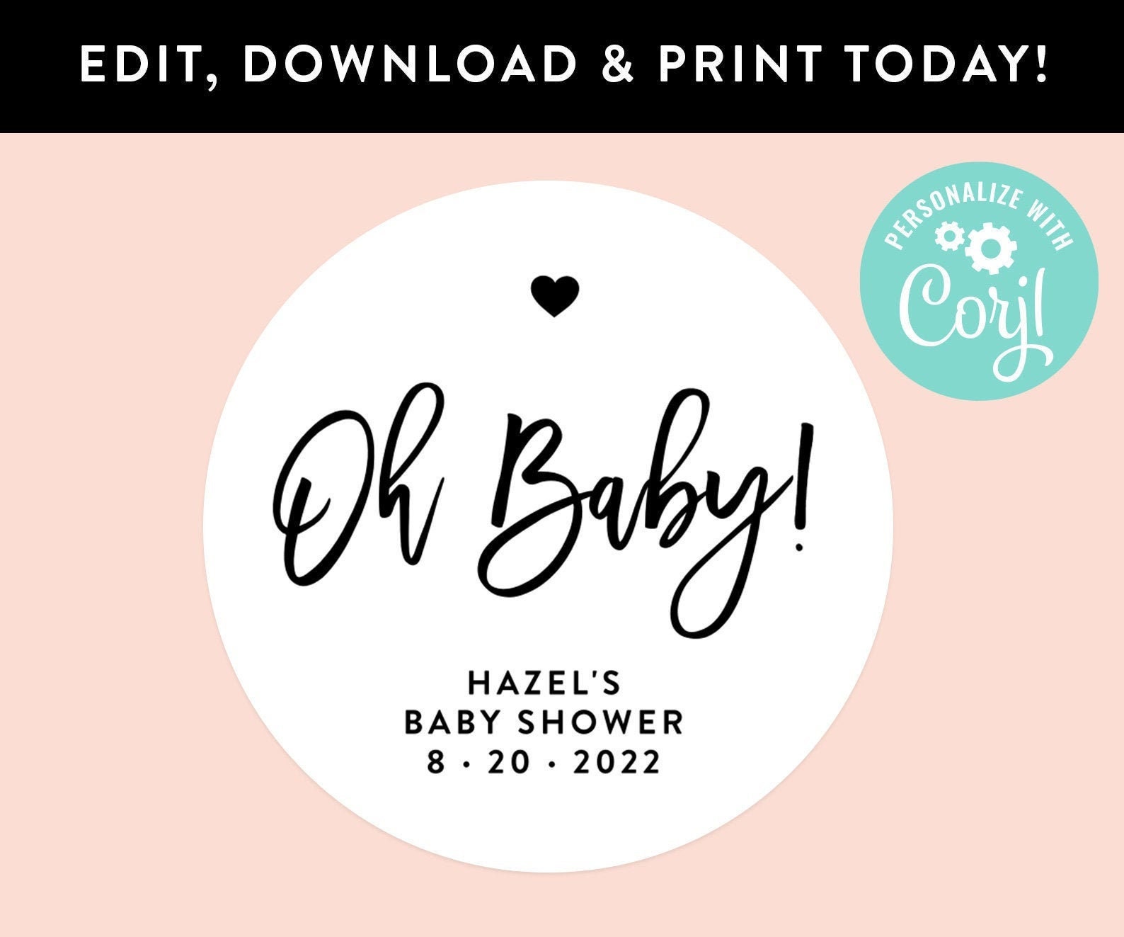 Baby Shower Stickers Template Oh Baby Sticker Editable Baby Etsy
