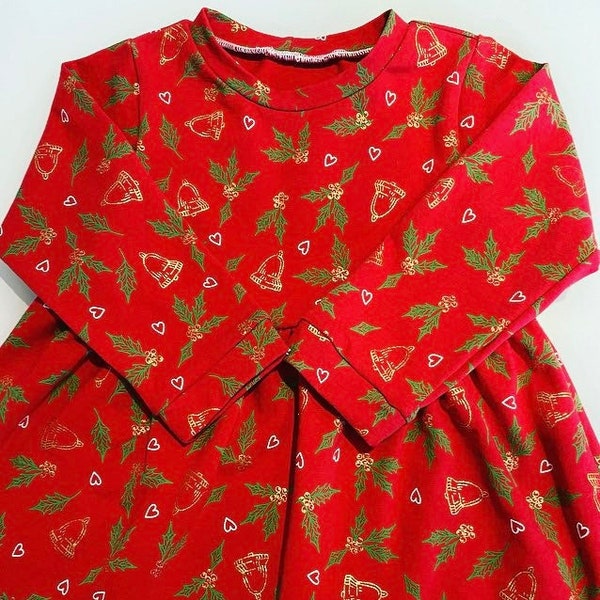 Children’s Christmas dress | Baby red dress | Toddler dress | Kids bell dress | Holly dress | Red