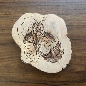 Woodburned Koi Fish Pyrography Art