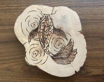 Woodburned Koi Fish Pyrography Art