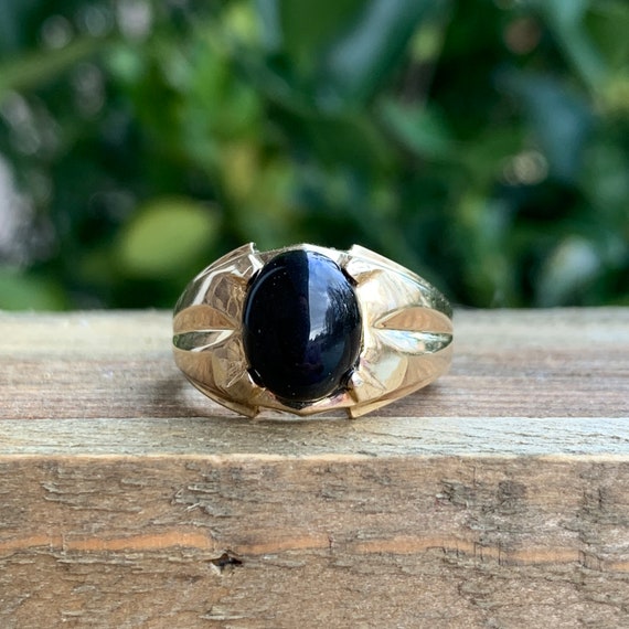 Vintage Black Onyx Ring in 10 Karat Yellow Gold/ … - image 6